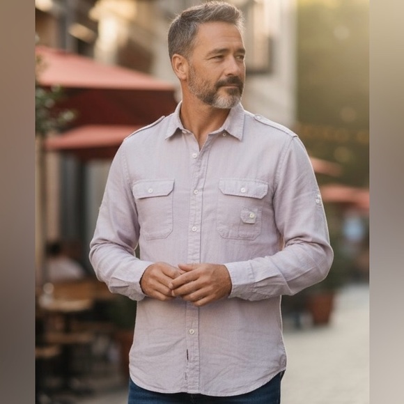 Michael Kors Lilac 100% Linen button down EUC size XL Mens - Picture 1 of 12